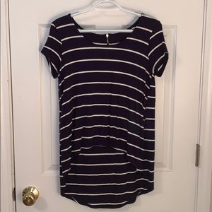 High/Low Striped Tee with Slits